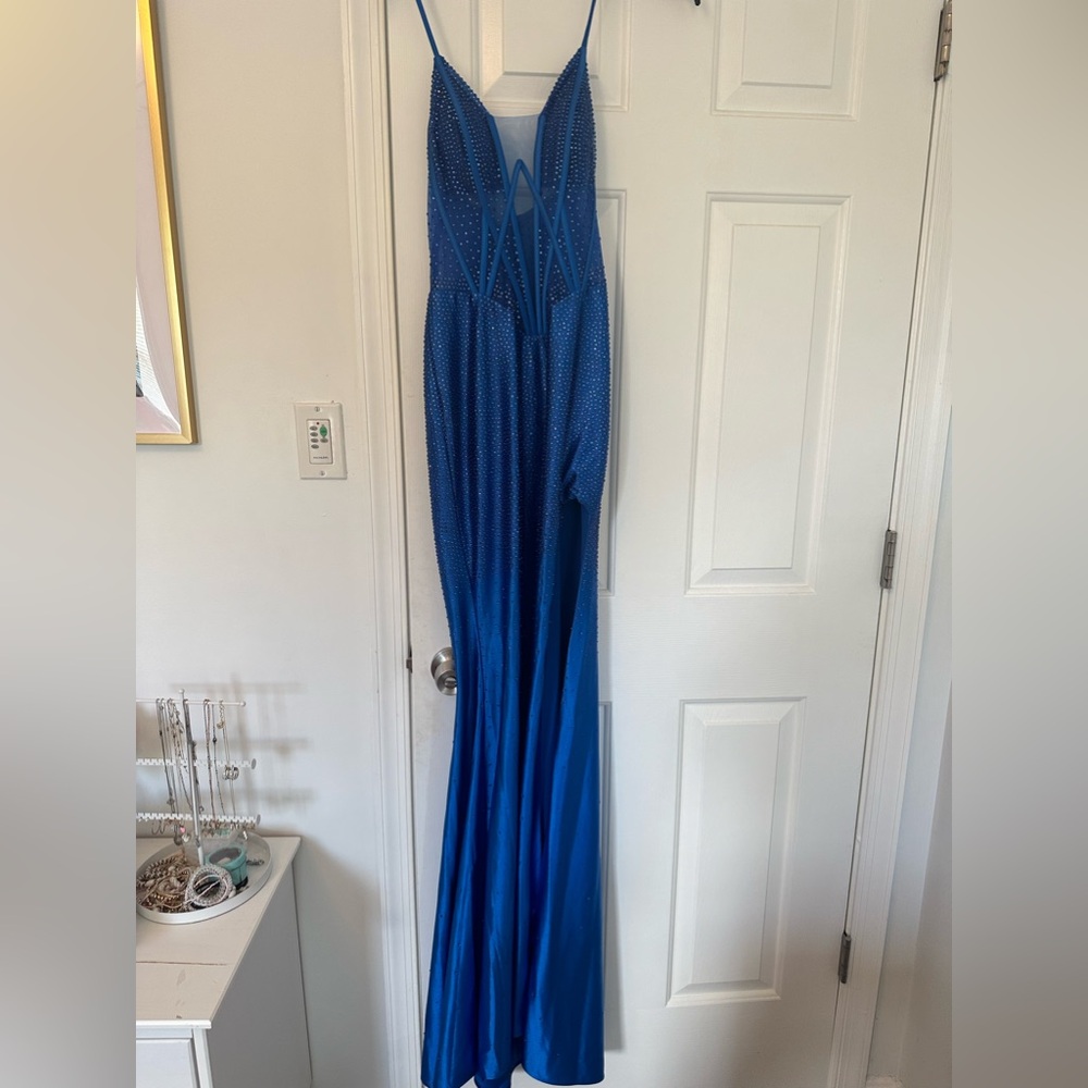 blue corset prom dress